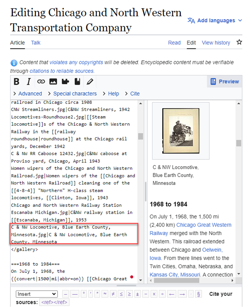 Highlighting where to insert an image in the image gallery of a Wikipedia article