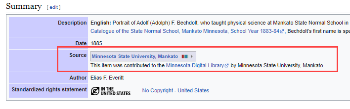 Source information for an image in Wikimedia Commons from Minnesota State University, Mankato