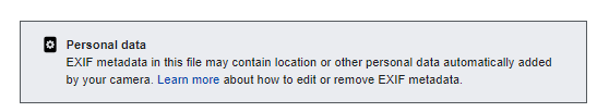 EXIF embedded metadata warning in Wikimedia Commons