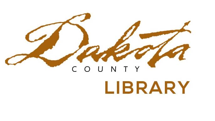 The wordmark for the Dakota County Library. Burnt orange text atop a white background.