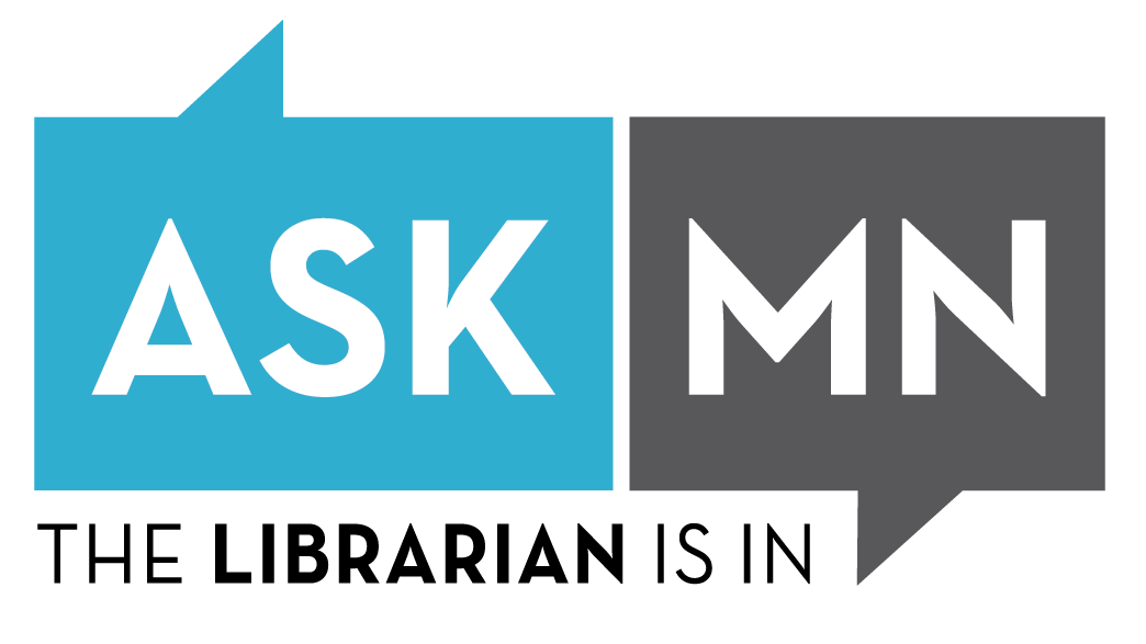 The AskMN wordmark, featuring the service name and the tagline, "The librarian is in."