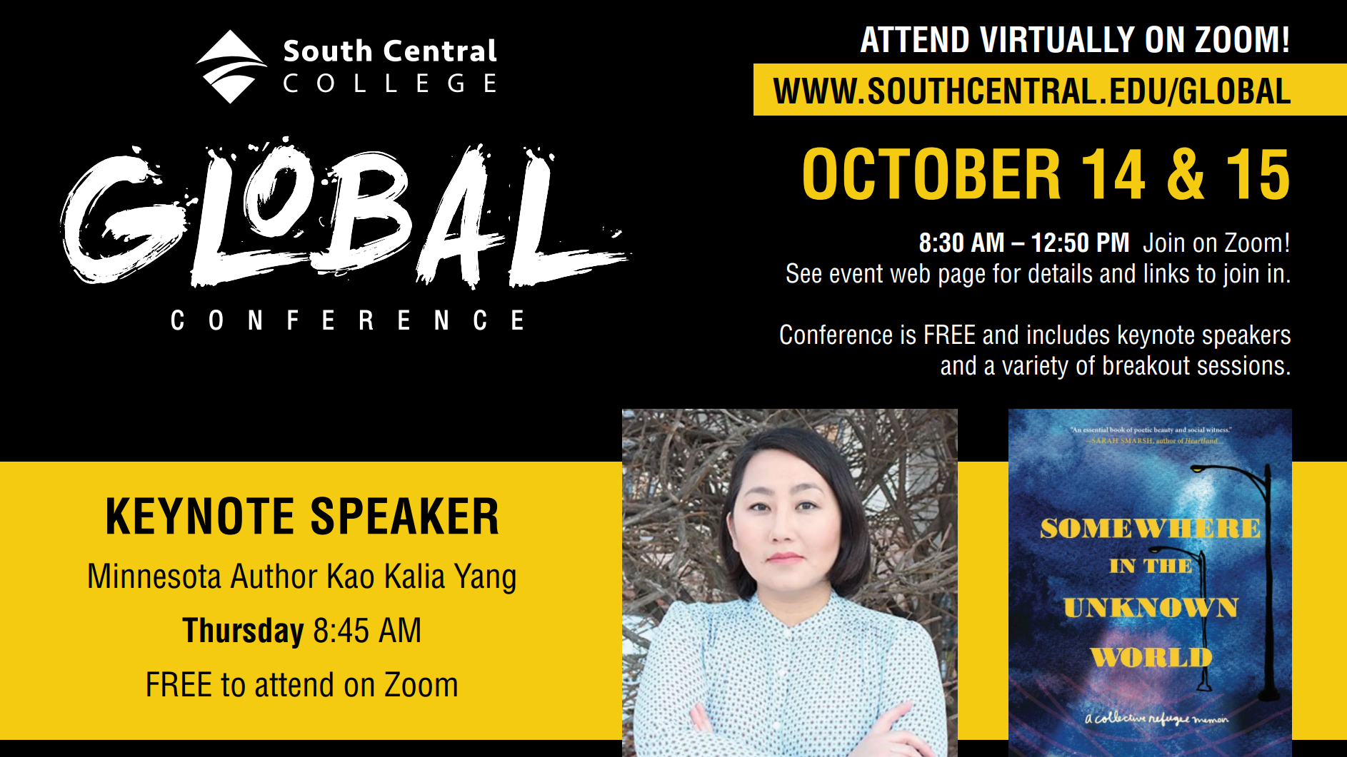 South Central College Global Conference. Attend virtually on Zoom! October 14 and 15. www.southcentral.edu/global