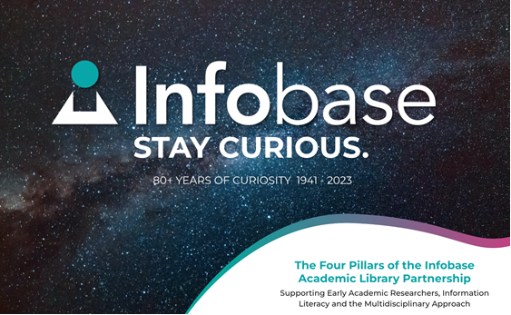 Infobase Stay Curious wording across starry sky