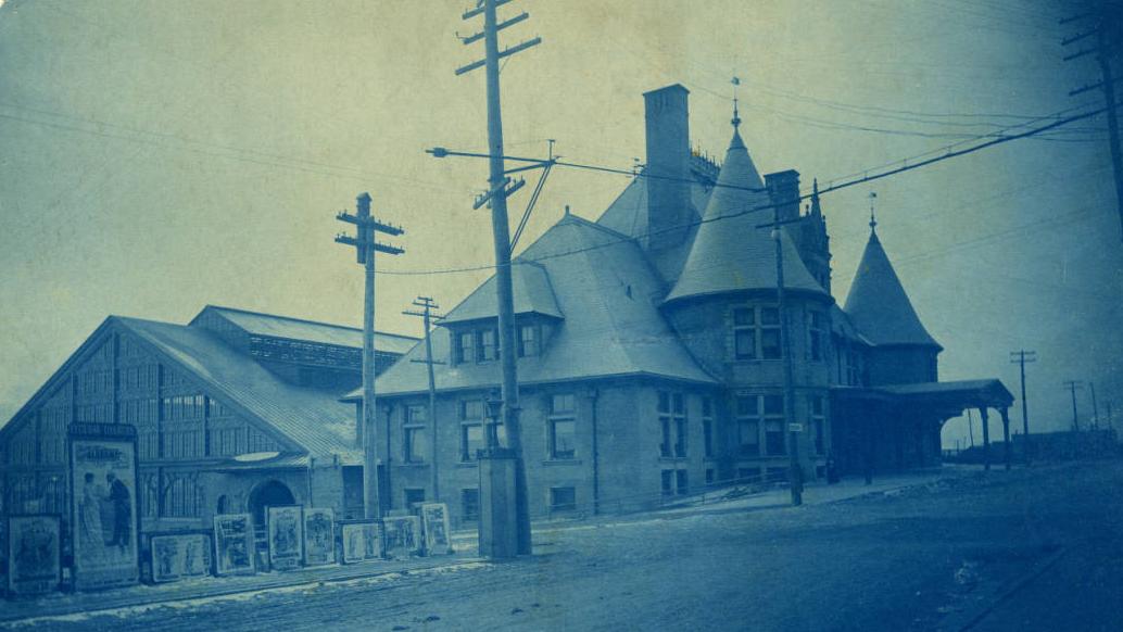 Cyanotype of Union Depot building in Duluth