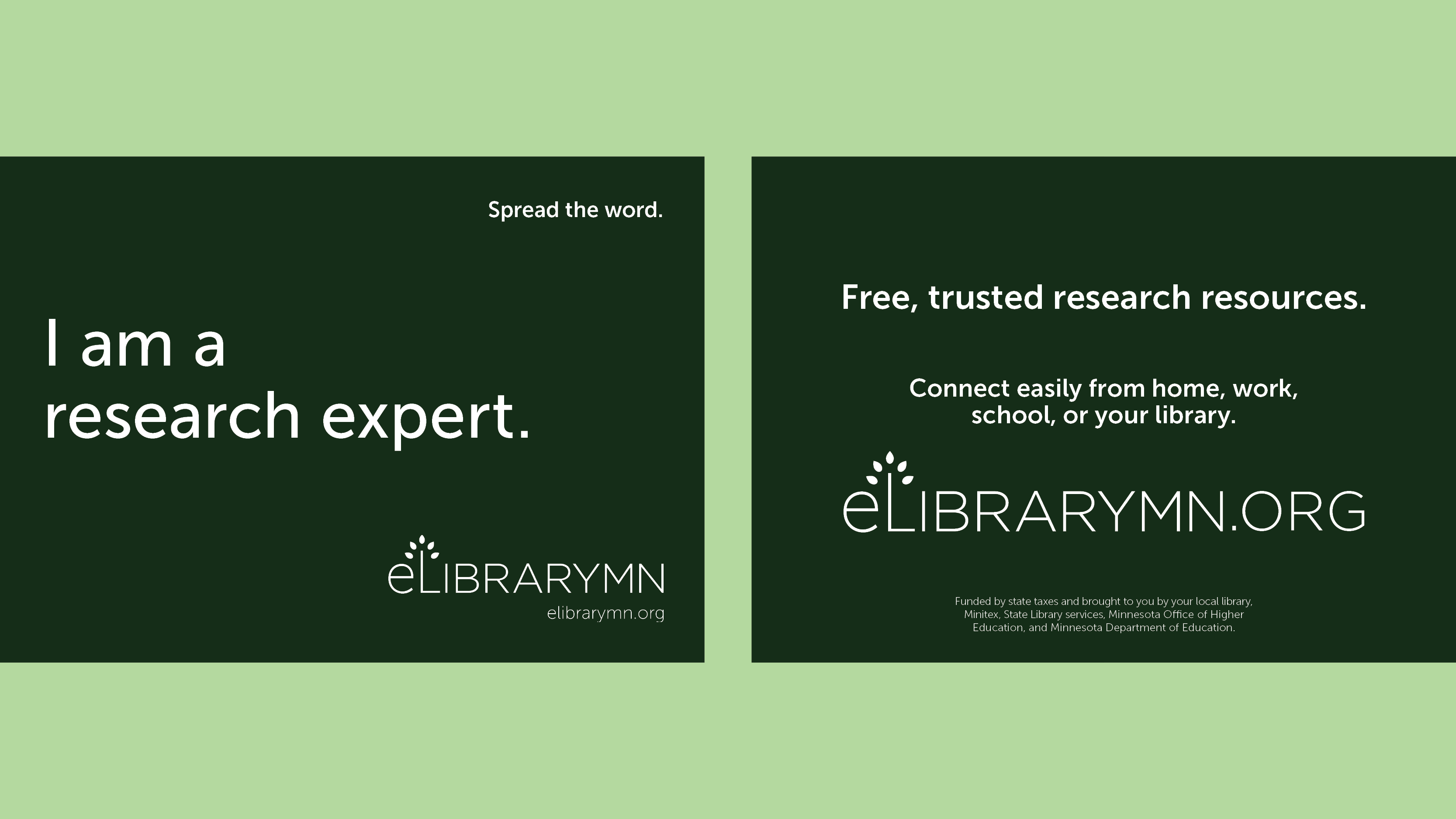 Preview of ELM's "I am a research expert postcard" promoting it's resources.