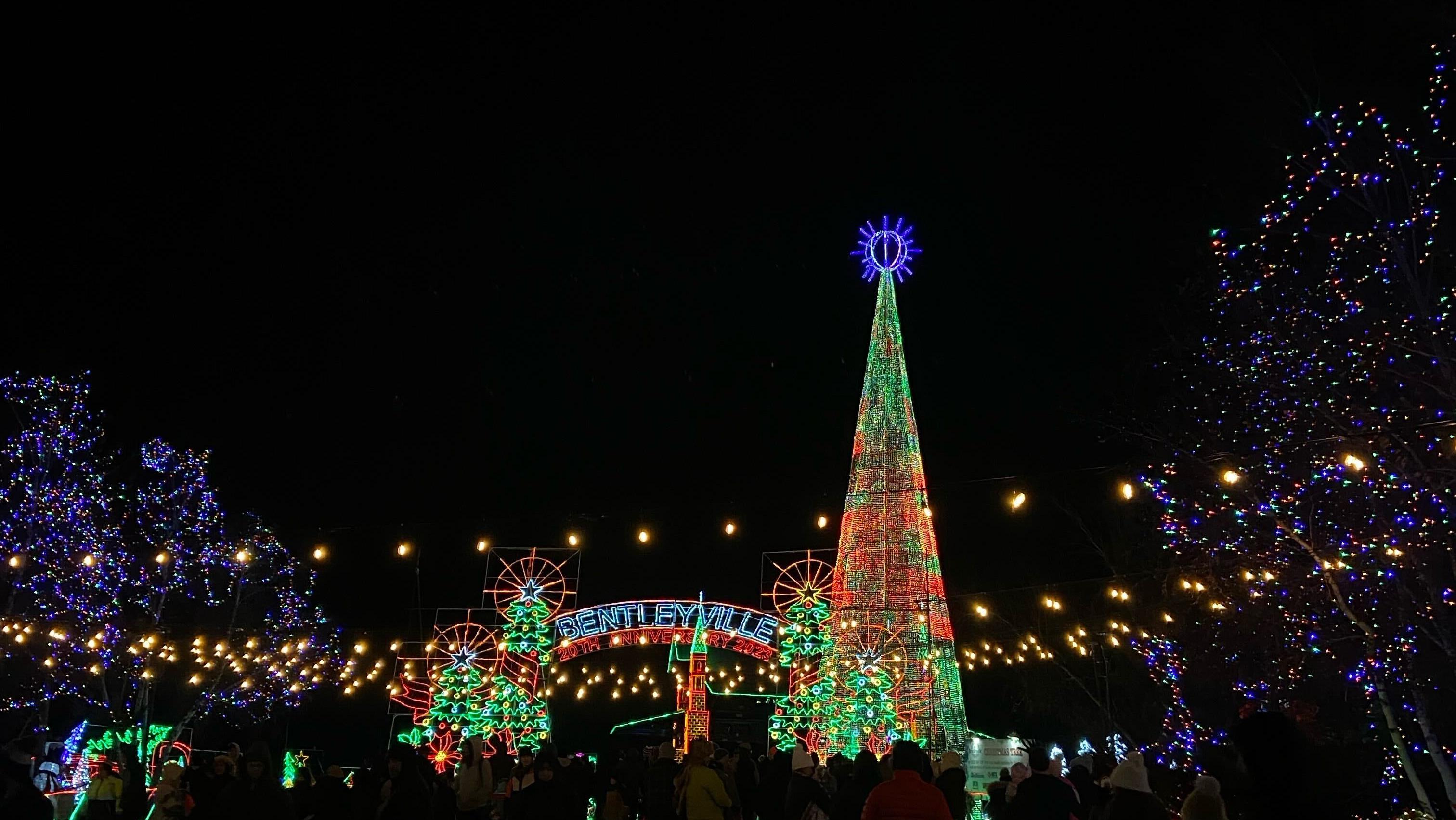 A photo of the Bentleyville lights show entrance.