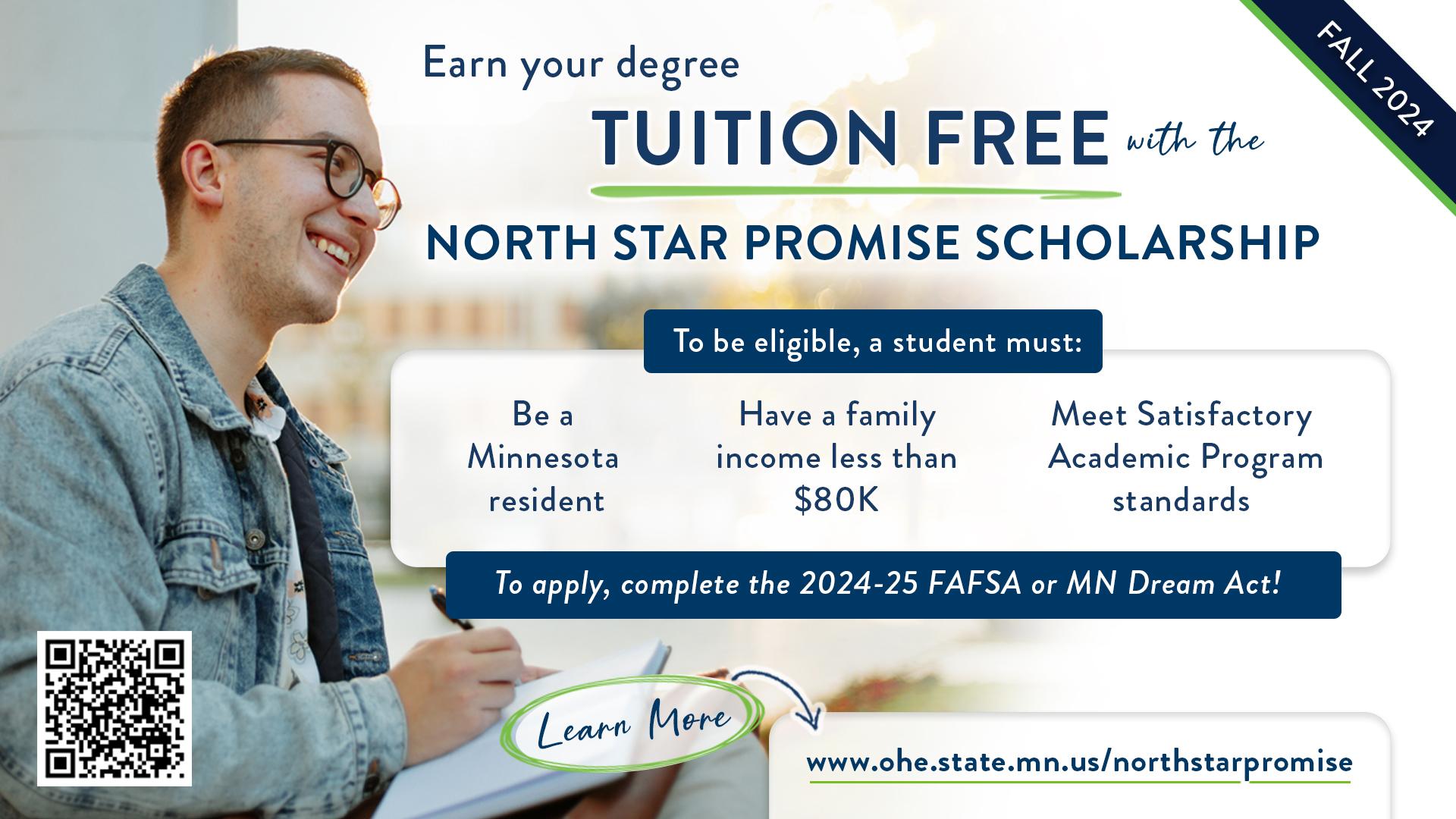 A graphic showing a student and the main details of the North Star Promise program.