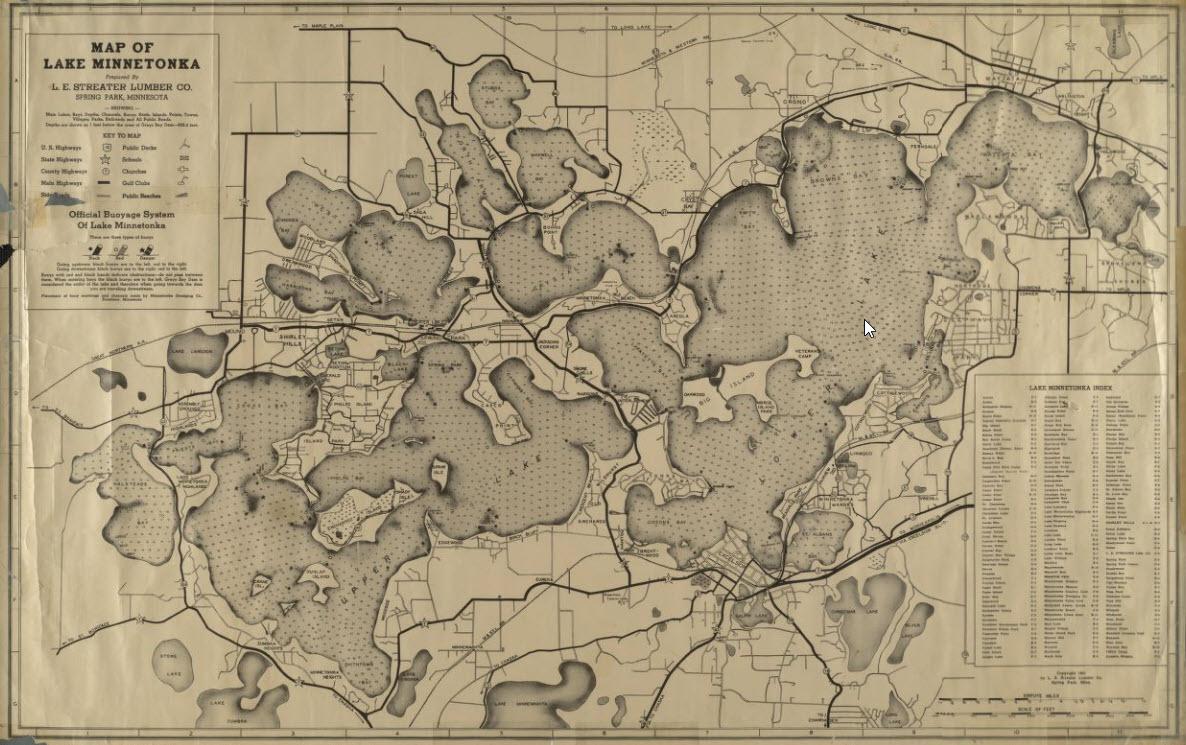 Map of Lake Minnetonka, Minnesota prepared by Streater Lumber Company