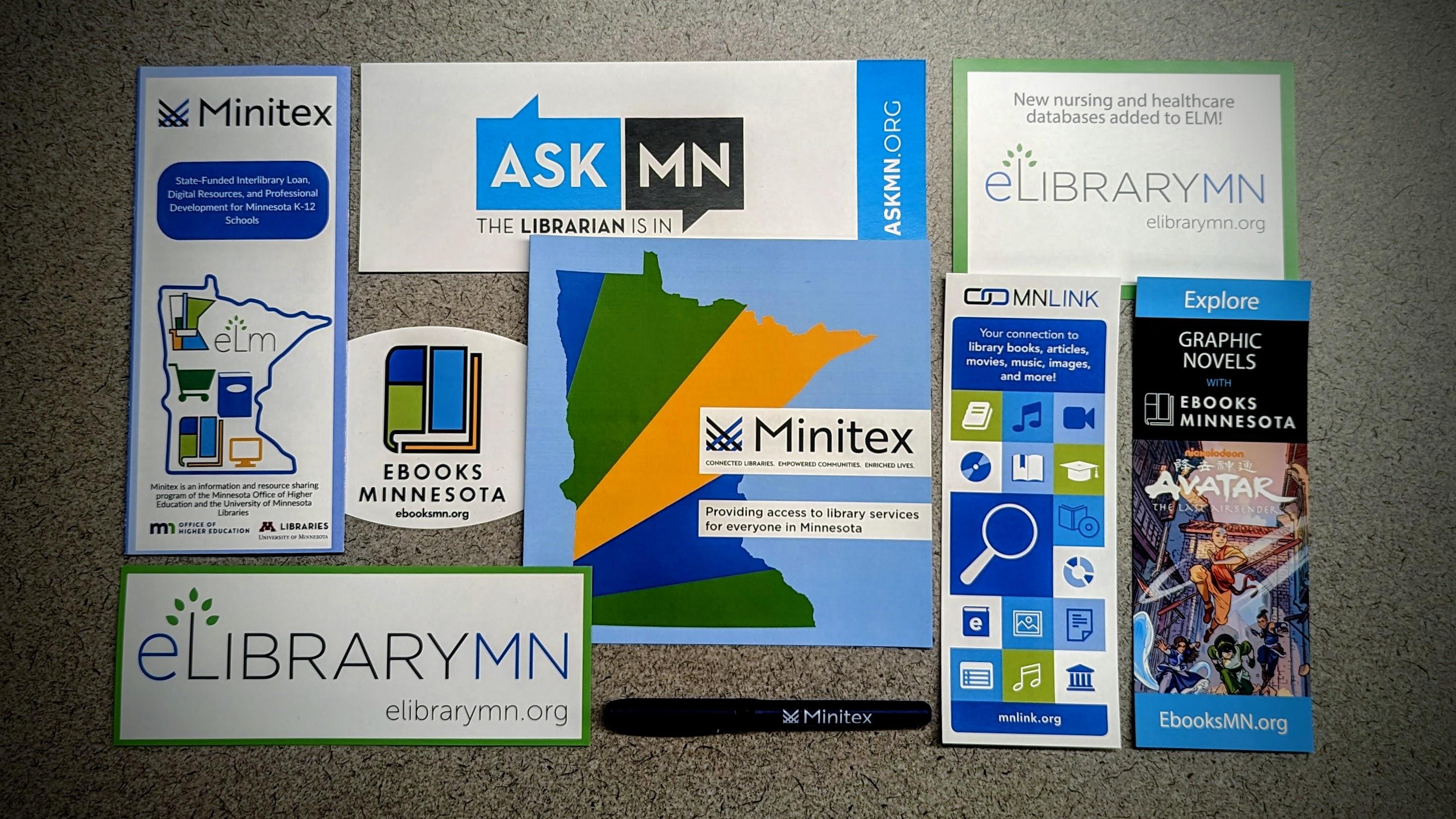 A variety of Minitex promotional materials.