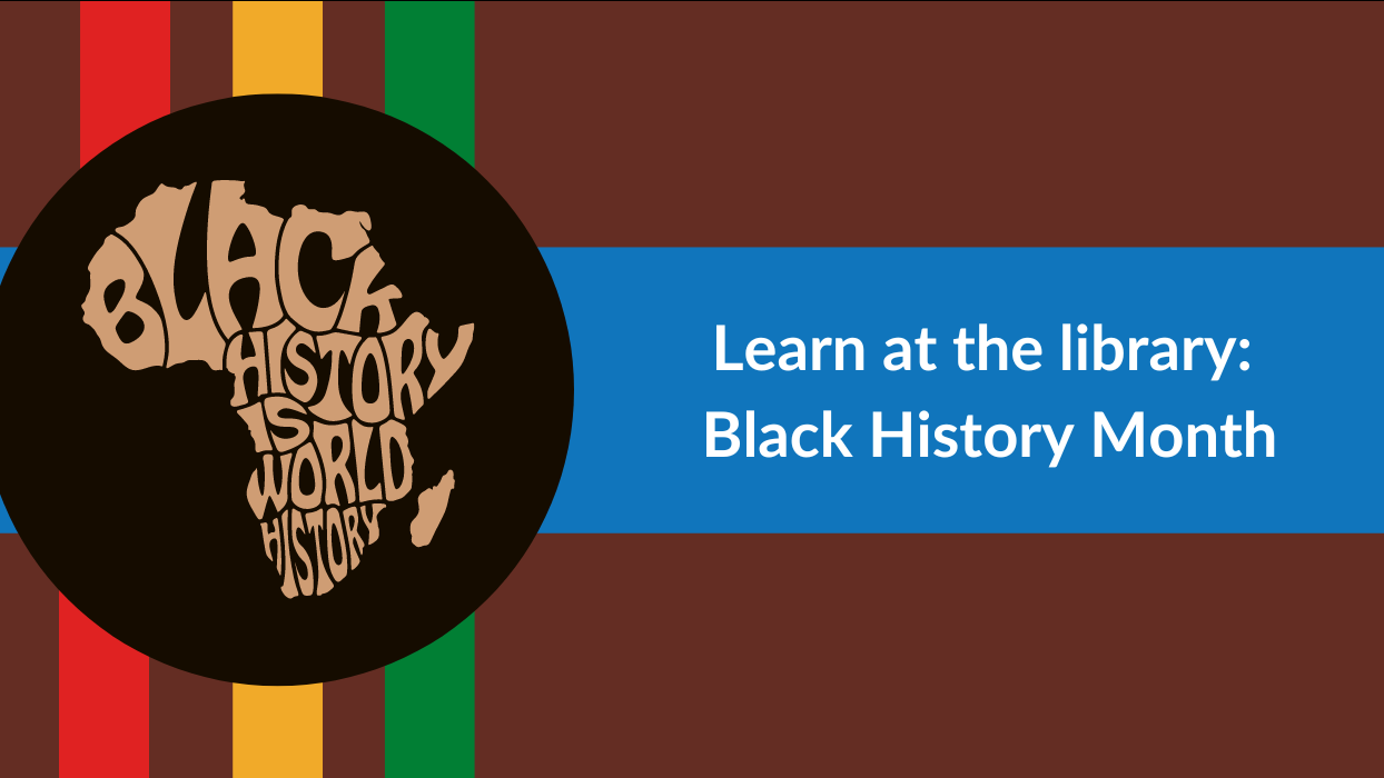 A graphic of the phrase "Black History is World History" in the shape of the African continent. 