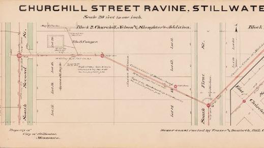 Churchill Street Ravine crossed by South Second Street and South First St [Number 22], Stillwater, Minnesota