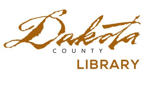 The wordmark for the Dakota County Library. Burnt orange text atop a white background.