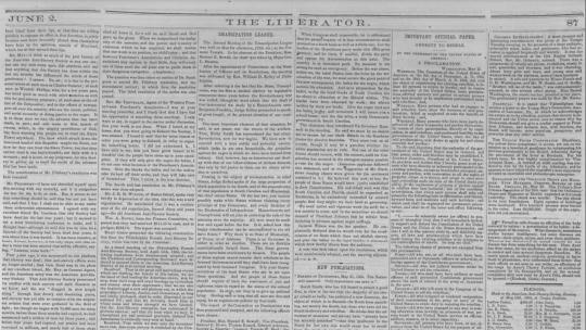 A screen capture of page 87 of the June 2, 1865 edition of The Liberator.