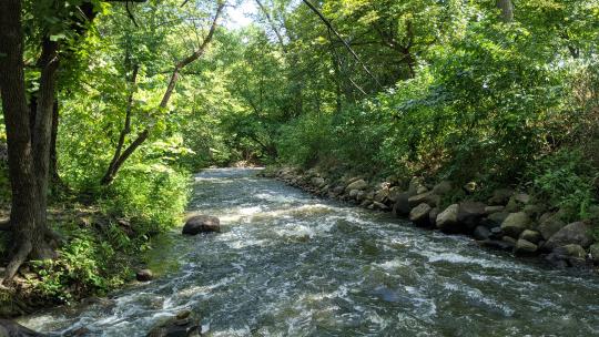 A photograph of Minnehaha Creek in Minneapolis, just below Minnehaha Falls.