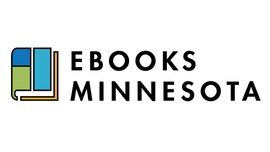 The Ebooks Minnesota logo and wordmark, featuring a stylized green, blue, and teal book.