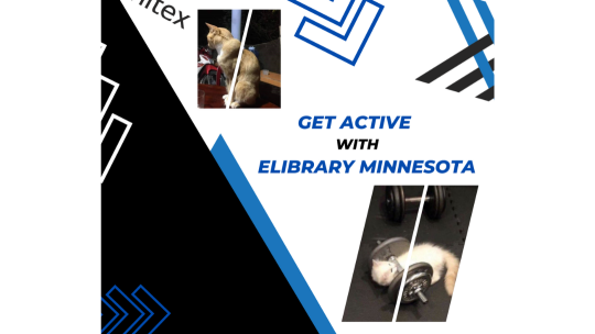 A Photo of two cats with the text "Get Active with eLibrary Minnesota"