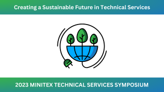 Icon with trees growing from a plugged in Earth to represent Symposium theme: Creating a Sustainable Future in Technical Services