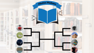 A graphic of this years Minitex Madness which consists of a bracket pitting genres against eachother.