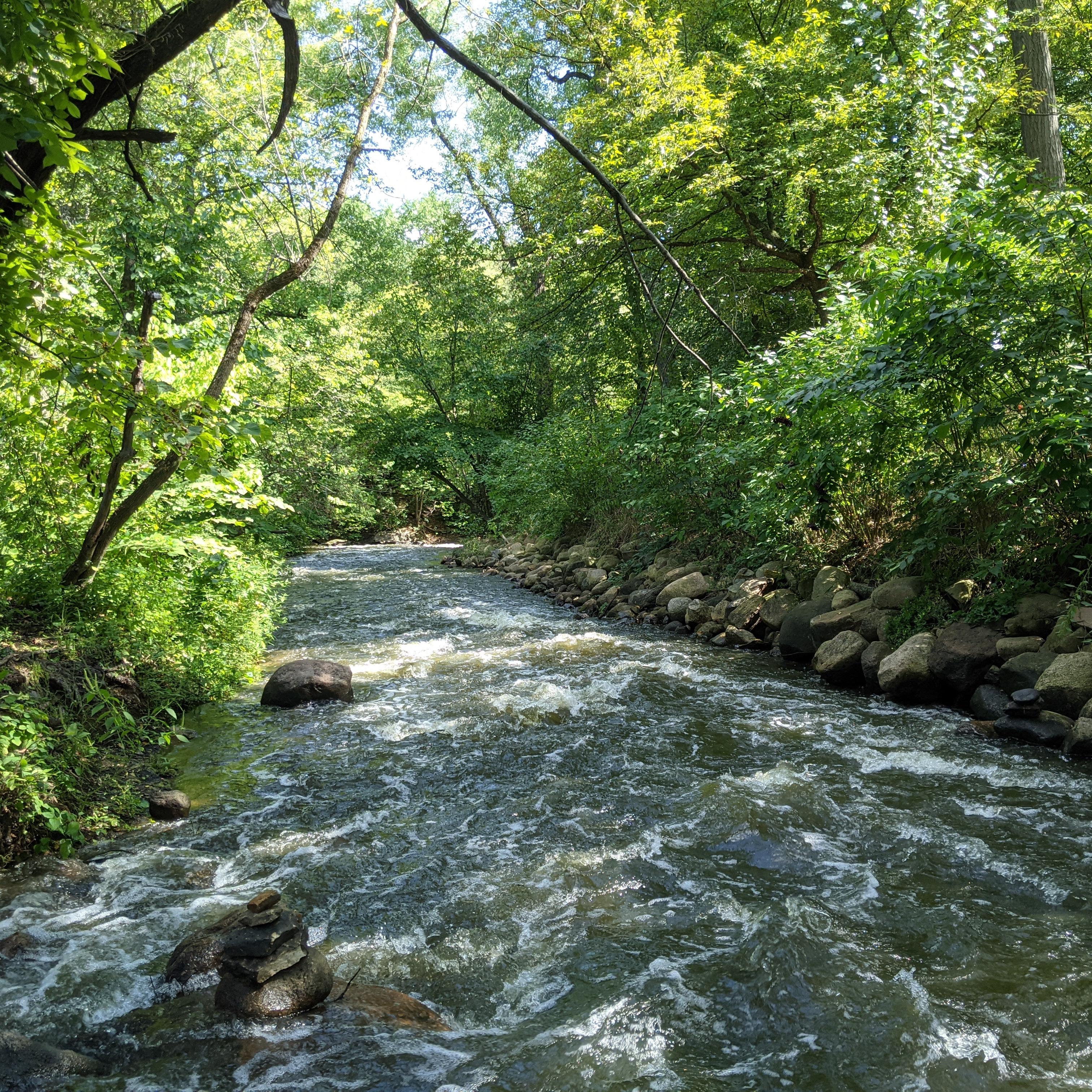 A photograph of Minnehaha Creek in Minneapolis, just below Minnehaha Falls.