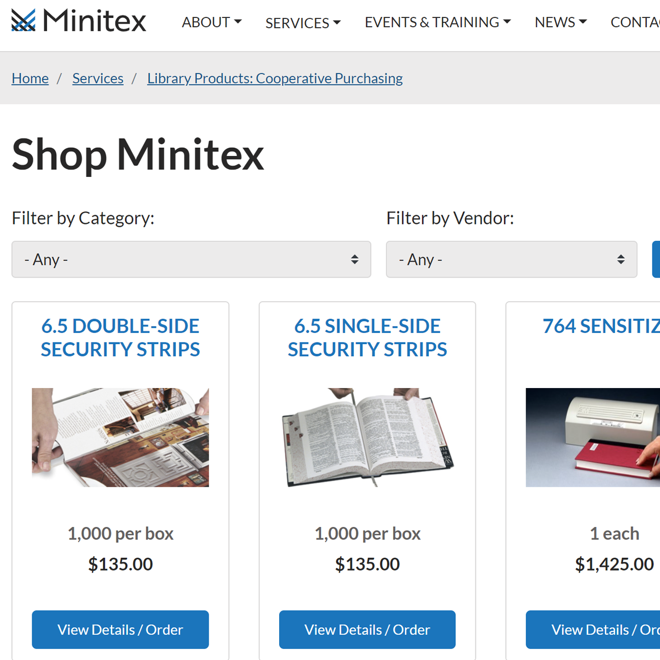 A screenshot of the new Shop Minitex website.