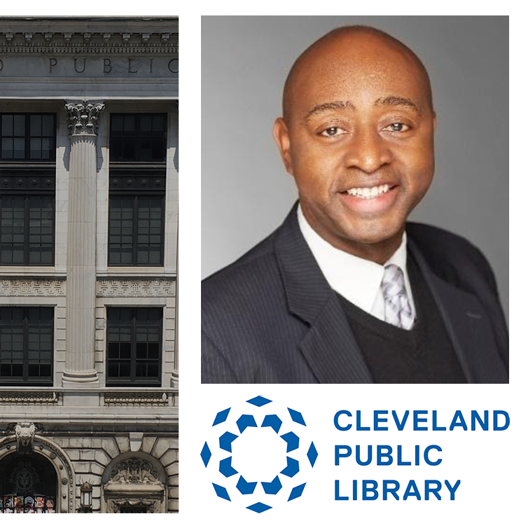 A photo of Felton Thomas, Jr. and the Cleveland Public Library logo.