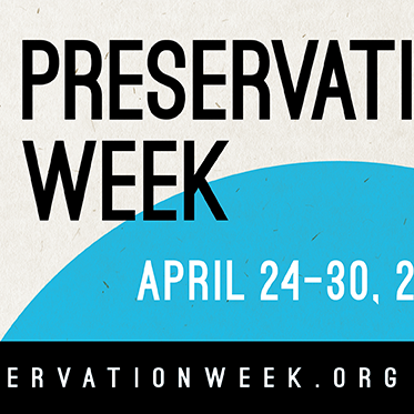 Preservation Week logo with a book protected against rain, April 24-30, 2022, Preservationweek.org