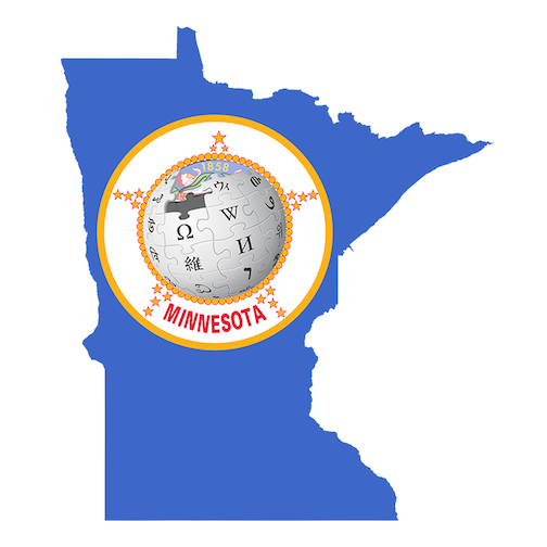The Wikipedia logo overlaid on the state of Minnesota.
