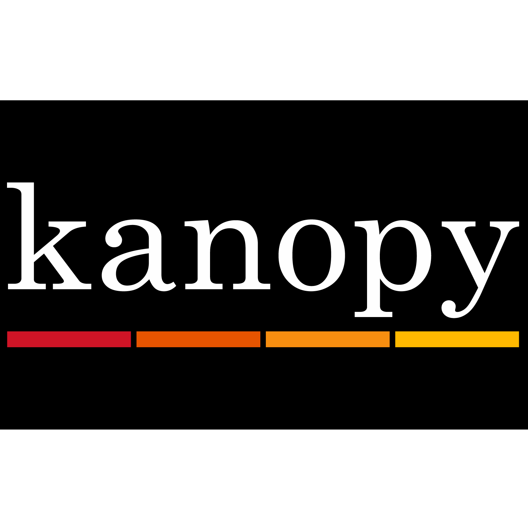 The kanopy wordmark, written in white over a blackdrop above a segmented line fading from red to orange.