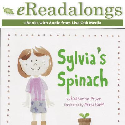 Sylvia's Spinach brown-haired girl standing next to a potted spinach plant