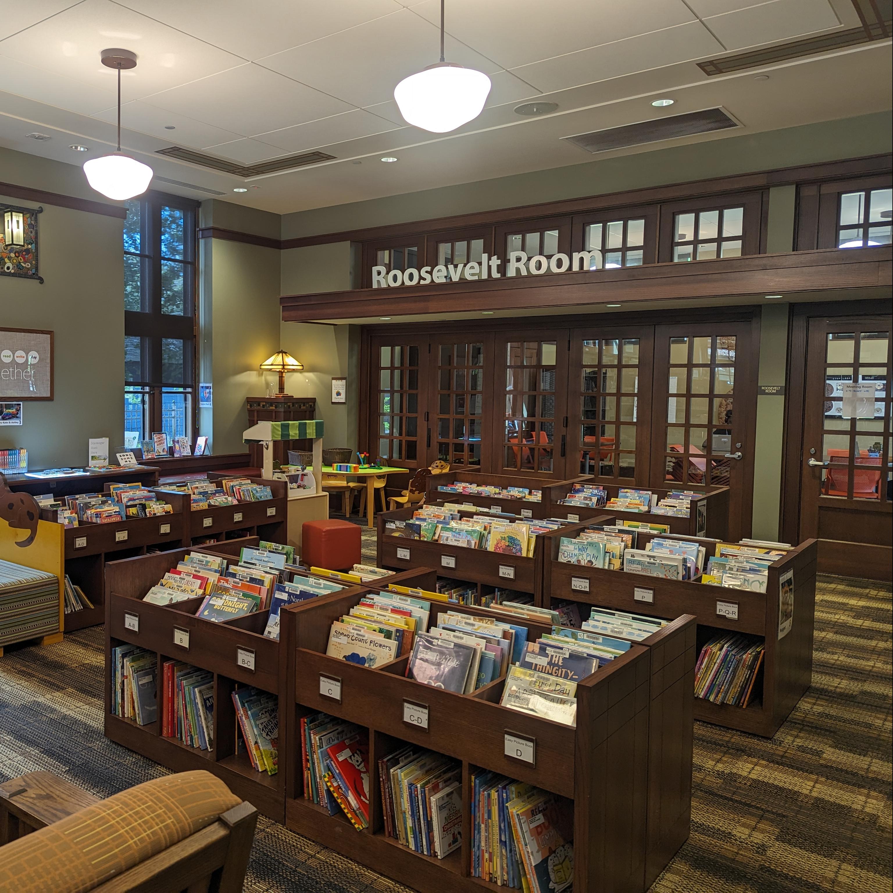 A photograph of the children's area inside Roosevelt Library.