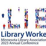 Library spelled out with drawings of people and text Library Workers Make the Library Work!