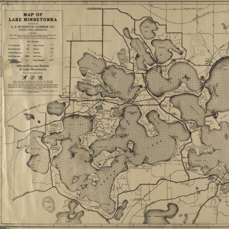 Map of Lake Minnetonka, Minnesota prepared by Streater Lumber Company